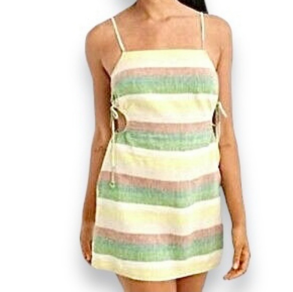 AERIE Linen Multicolor Striped Cut Out Mini Dress